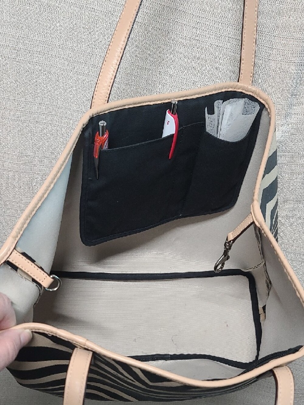 Coach Zebra-Print Metro Tote in Black and Cream with Tan Trim, Note Call Outs - Picture 6 of 15